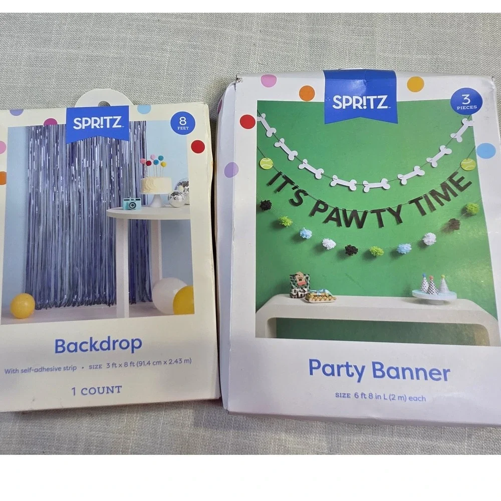 Spritz Blue Foil Backdrop and Its Pawty Time Dog Party Banner Set 2pc
